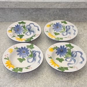 Floral Ceramic Bowls Set - Blue, Yellow, Green